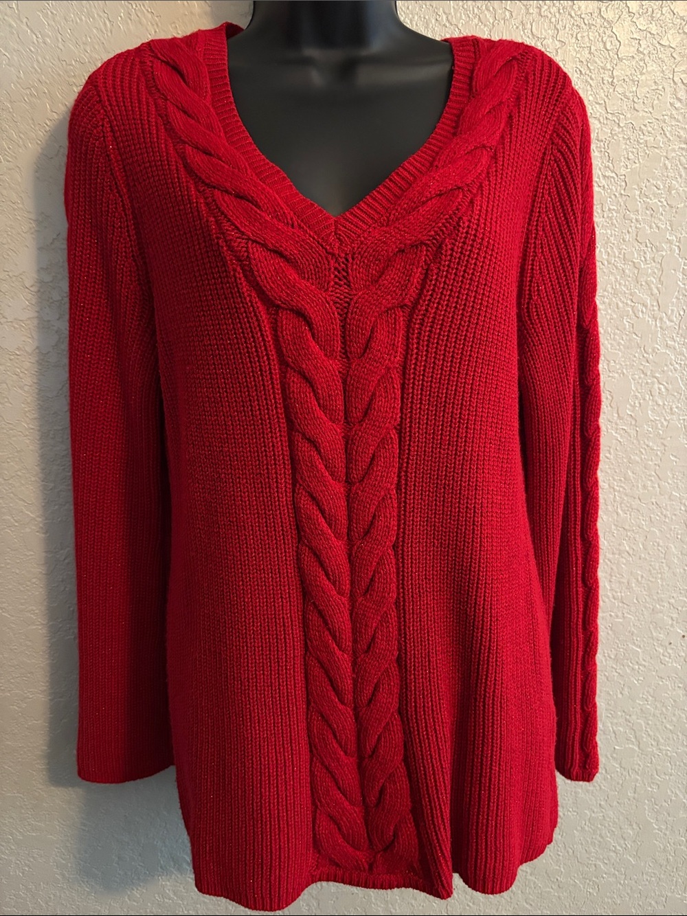Classic Red Cable V-Neck Sweater
